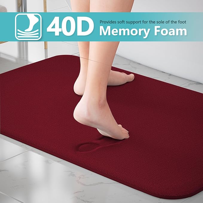 RUN HELIX Bathroom Rugs Sets 3 Piece, Soft Absorbent Memory Foam Bath Mats Set, Dry Fast Bath Mat, Machine Washable Bath Rug Set for Bathroom (Maroon)