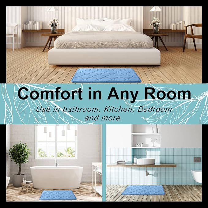 OLANLY Memory Foam Bath Mat Rug 47x32, Ultra Soft and Absorbent Bathroom Rugs, Non-Slip, Comfortable, Machine Washable Bath Carpet for Bathroom Floor, Tub, Shower and Home Decor Accessories, Blue