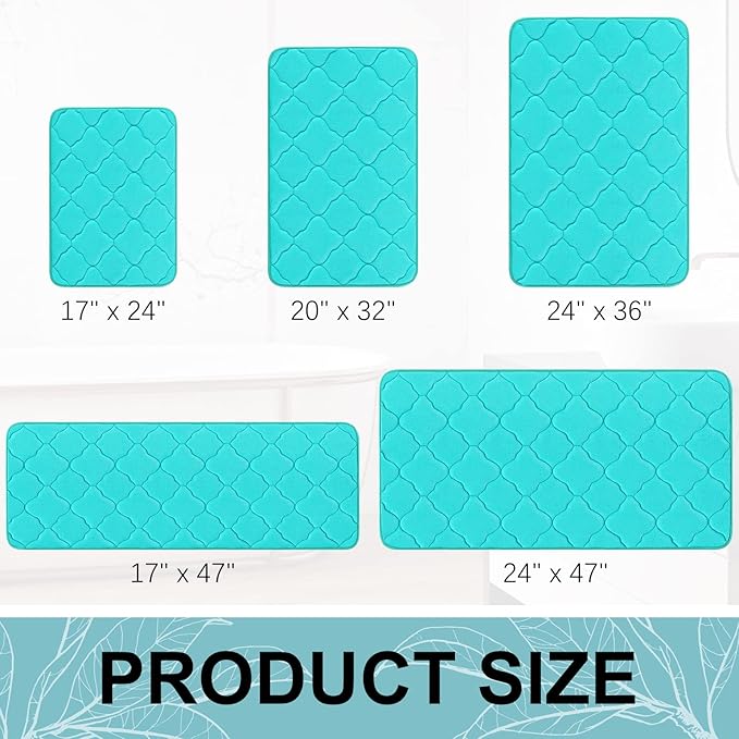 OLANLY Memory Foam Bath Mat Rug 36x24, Ultra Soft and Absorbent Bathroom Rugs, Non-Slip, Comfortable, Machine Washable Bath Carpet for Bathroom Floor, Tub, Shower and Home Decor Accessories, Teal