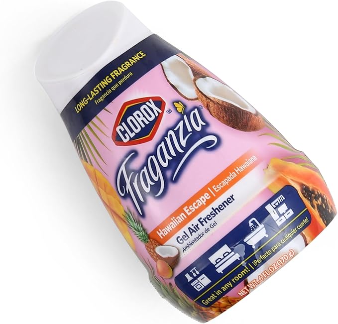 Clorox Fraganzia Gel Air Freshener Cone, Hawaiian Escape Scent - No-Plug, Battery-Free Air Freshener for Small Rooms, Closets, Kitchens, Bathrooms, Offices and More, 6 Ounce - 12 Pack