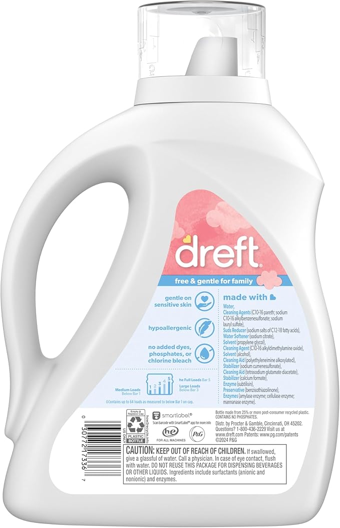 Dreft Liquid Laundry Baby Detergent Unscented 92 fl oz 64 loads (Pack of 2)