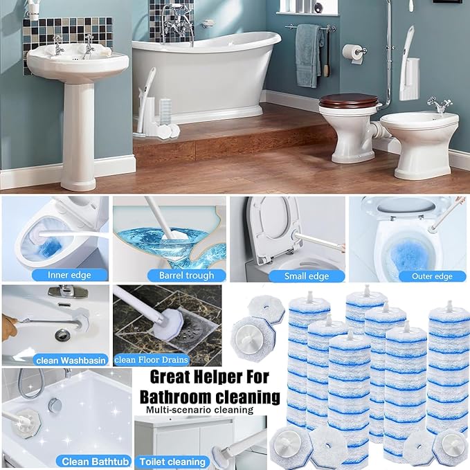 60pcs Count Toilet Bowl Wand Refills,Toilet brush,Disposable Toilet Cleaner Refills,Thickened Cleaning Layer,Won't Fall Apart,for Ceramics and Bathroom Cleaning (Blue)