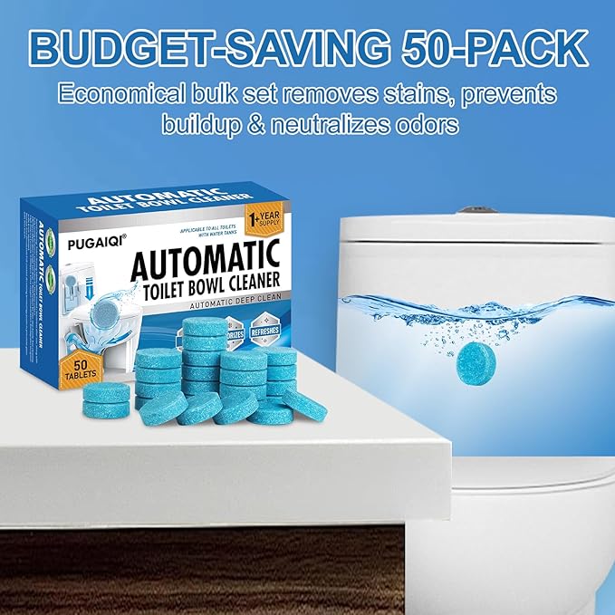 Toilet Bowl Cleaner Tablets Blue Toilet Tank Cleaners, Septic-Safe Hard Water Stain Remove,, Automatic Toilet Cleaning & Deodorizer, Fresh Scent Automatic Toilet Cleaning & Deodorizer 50 TabsIII-JJ