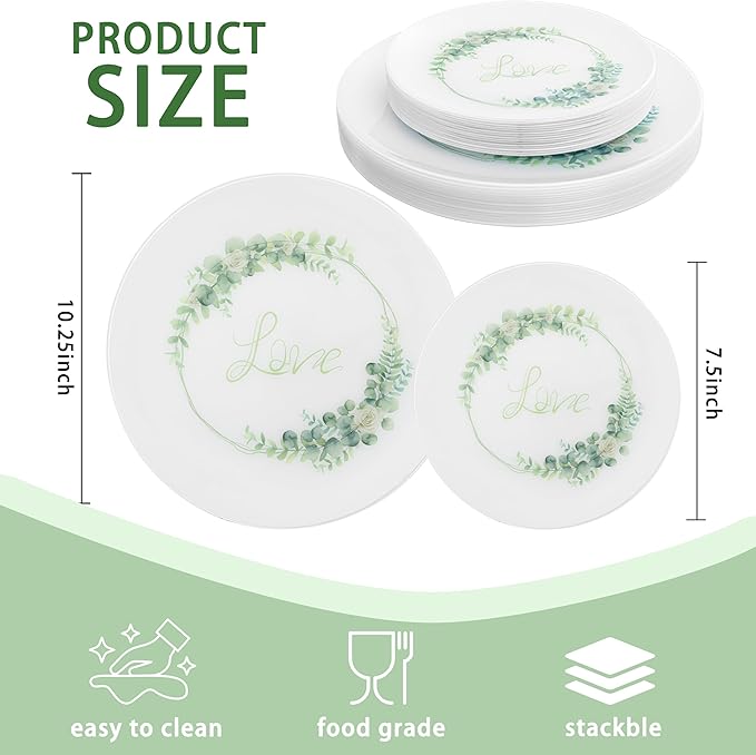 30Pcs White Plastic Plates - Love Plates Disposable Heavy Duty, Fancy Floral Pattern Perfect for Wedding, Holidays - 10.25" Dinner & 7.5" Dessert Plastic Plate