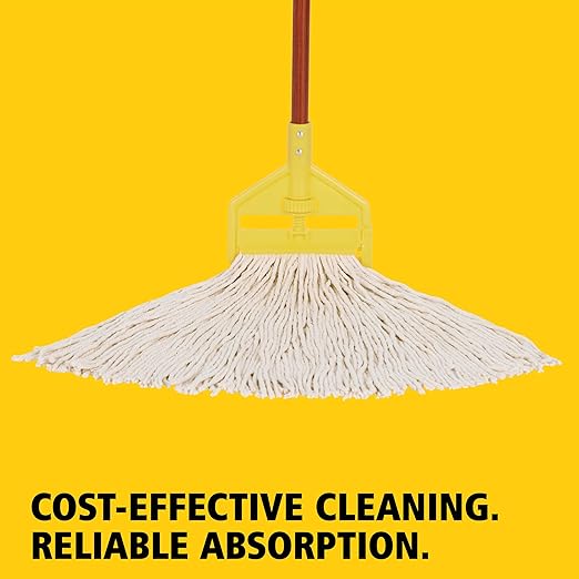Rubbermaid Commercial Products Value Pro Large 24 OZ Cotton Wet Mop, 1" Headband, White, for General Purpose Floor Cleaning or One-Time Use