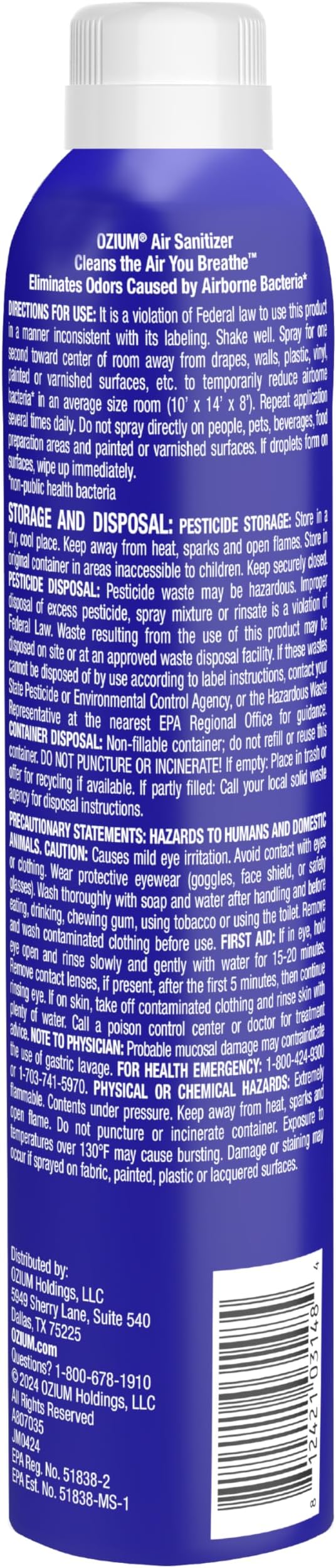 Ozium 8 Oz. Air Sanitizer & Odor Eliminator for Homes, Cars, Offices and More, Vanilla Scent, Pack of 2