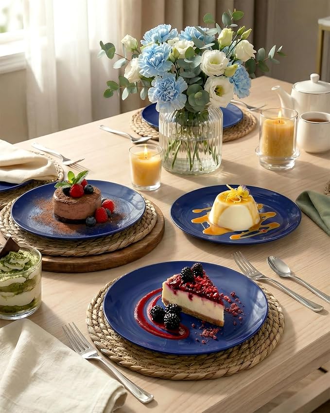 PULOTE 100PCS Blue Plastic Plates - Heavy Duty Navy Blue Disposable - Include 50PCS 10.25inch Dinner & 50PCS 7.5 inch Dessert/Salad Plates - Ideal for Party & Labor Day