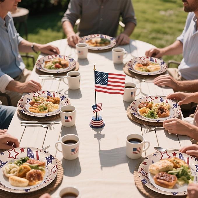 50Pcs Patriotic Paper Plates 10" Heavy Duty 4th of July Party Plates Disposable American Flag Platter Red Blue Stars Decorative Plate for Independence Day Memorial Day 250th Anniversary Party Supplies