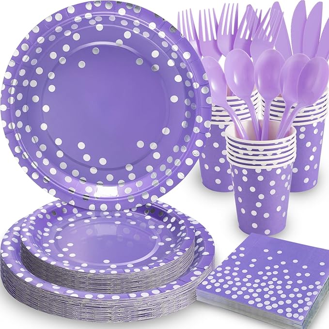 Purple Party Decorations, 168Pcs Purple Plates and Napkins Party Supplies, Lavender Birthday Plates Serves 24, Birthday Decorations for Mardi Gras, Graduation, Mothers Day