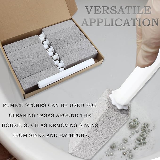 JONMON Pumice Stone for Toilet Cleaning, 10Pcs Bathroom Toilet Bowl Hard Water Rings Clean Brush Set with 1 Long Handle for Removing Tub, Swimming Pool, Tile, Kitchen, Sink