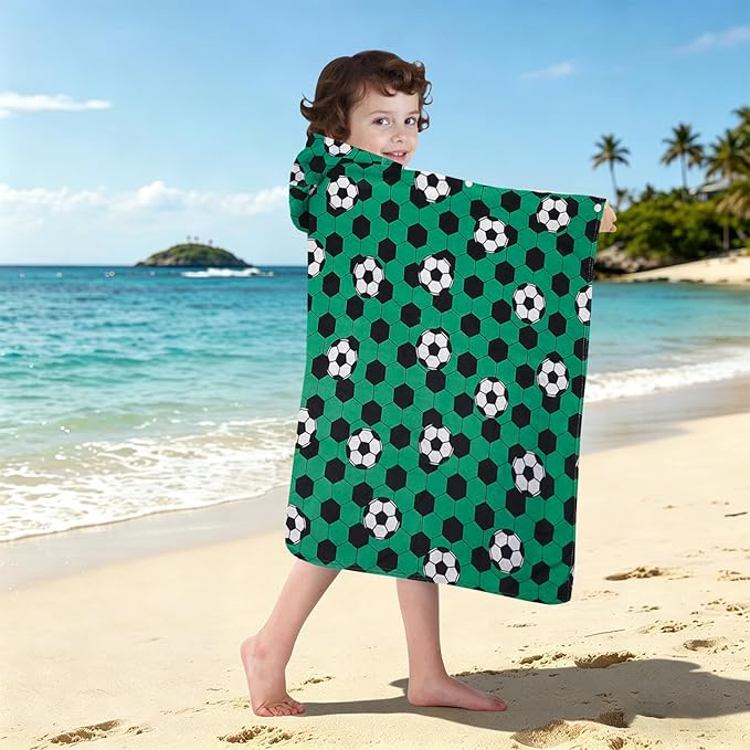 Hooded Towels for Kids - Superfine Fiber Soccer Toddler Hood Bath Towels Beach Hooded Poncho Absorbent Pool Toddler Swim Bath Wrap for Boys & Girls 3-10 Years Beach Essentials, 60 * 35 inches
