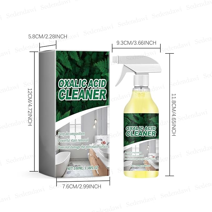 Oxalic Acid Cleaner Spray 100ml/3.38fl.oz, Multipurpose Stain Remover for Bathroom, Tile & Porcelain, Powerful Rust & Hard Water Stain Cleaning Spray for Multi-Surface Use (3 Pcs)