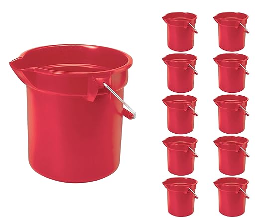 Rubbermaid Commercial 10 Qt Brute Heavy-Duty, Corrosive-Resistant, Round Bucket, Red (12-Pack)