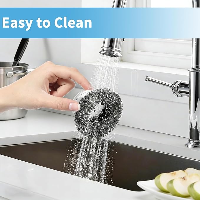 5 Pcs Steel Wool Scrubber Set with Handle, Stainless Steel Scouring Pads for Cast Iron Pans, Grill & Sink Cleaning (1 Scrubber + 4 Pads)