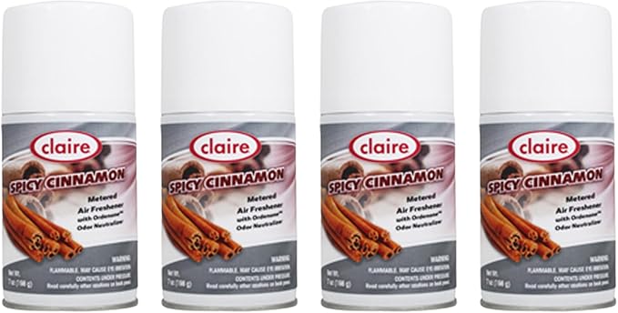 Claire CL122 7 Oz. Spicy Cinnamon Metered Air Freshener Aerosol Can (4 Pack)
