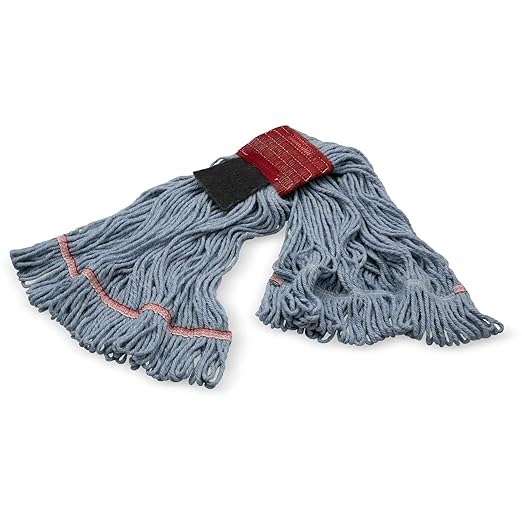 SPARTA Flo-Pac Acrylic Mop Head, Loop-Ended, Wide Band with 5" Red Band with Scrubber for Organized Cleaning, Large, Blue, (Pack of 12)