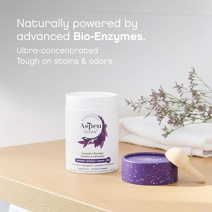 AspenClean | Laundry Powder + Booster 2-in-1 | Lavender | 55 Loads | Hyper Concentrated | Stain & Odor Removal Enzyme Booster | Non - Toxic | 100% Natural | EWG Verified