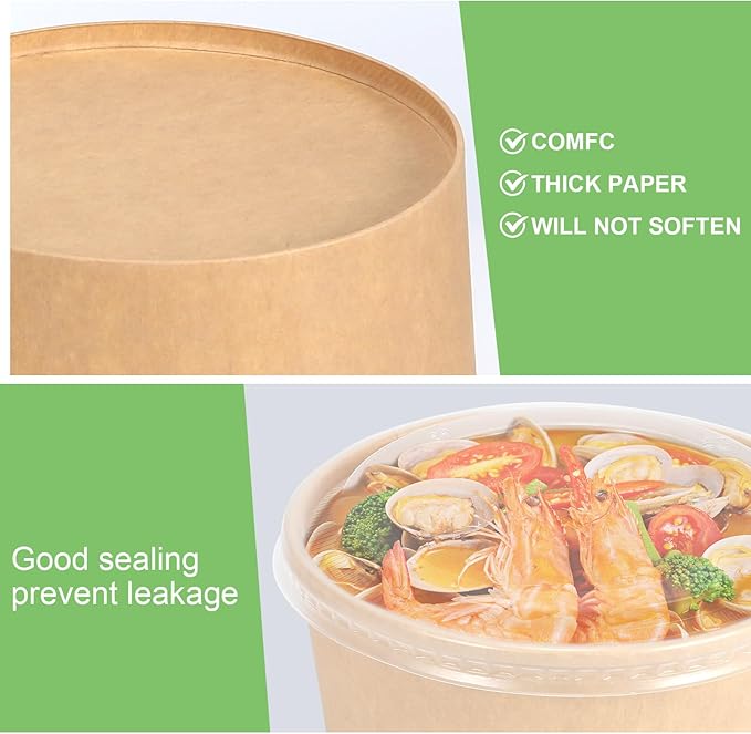 50 Pcs 32 Oz disposable meal prep containers,paper bowls with lids,disposable soup bowls,soup bowls disposable hot/cold,disposable salad bowls with lids,