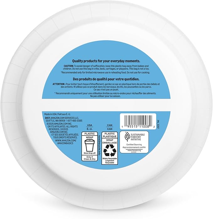 Amazon Basics Ultra Paper Plates, 8.62 Inch, Disposable, 64 Count, Packaging May Vary