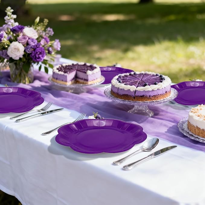 Purple Plates Party Supplies,9 inch Purple Paper Plates Disposable Scalloped for Birthday Cake Plate Baby Shower Dinner Wedding Dessert Party