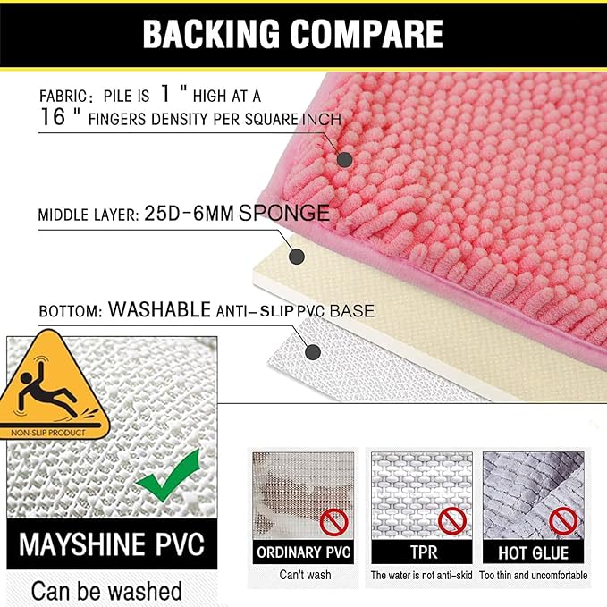 BOANKODU Bath Rug Sets 2 Piece, Soft Chenille, Non-Slip, 32x20 Inch + 20x20 Inch U Shape Multi-Purpose Machine Washable (Pink)