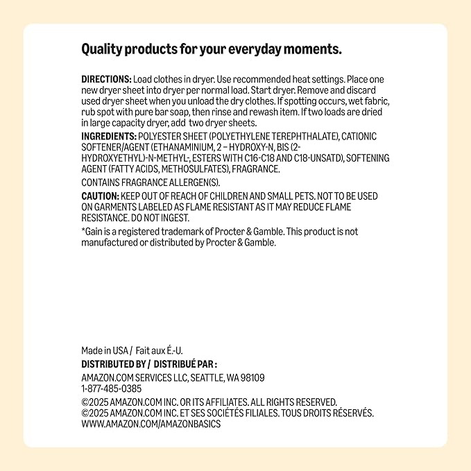 Amazon Basics Dryer Sheets Laundry Fabric Softener, Original Scent, Reduces Static, Fights Wrinkles, 160 Count