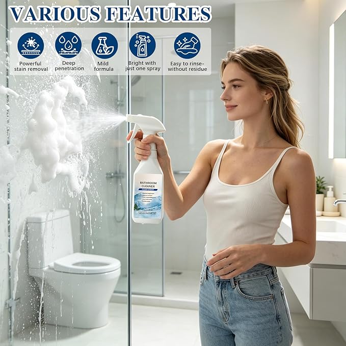 Scale Remover Bathroom Cleaner Foam Spray,Foam BathroomCleaner,Powerful Scale Remover,Bathroom Cleaner Foam Spray for Shower, Glass, Stainless Steel, Tiles, Glass and Toilet