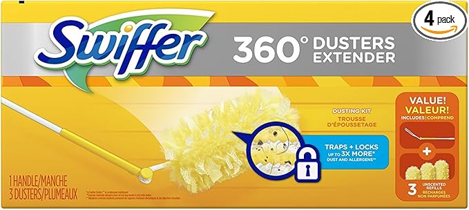 Swiffer 360 Degree Dusters Extender Handle Cleaner 2 Piece Starter Kit (Pack of 4)