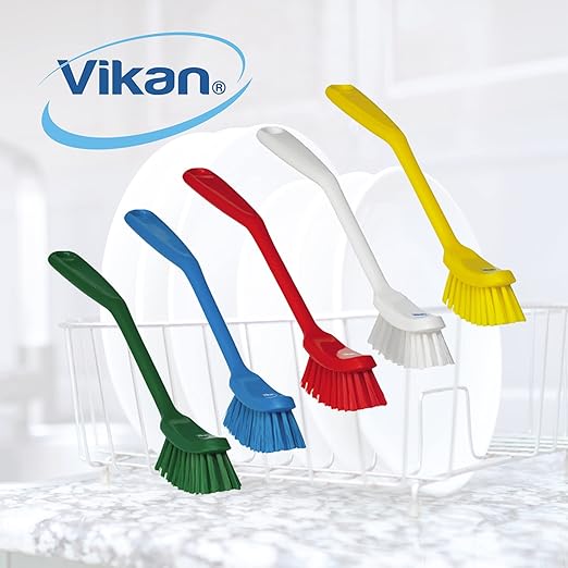 Vikan - Fine Dish Brush - Heavy-Duty, Narrow, Slip-Resistant Cleaning Brush, Polypropylene, Polyester Bristle, 11 Inch, White, (42875) (Pack of 2)