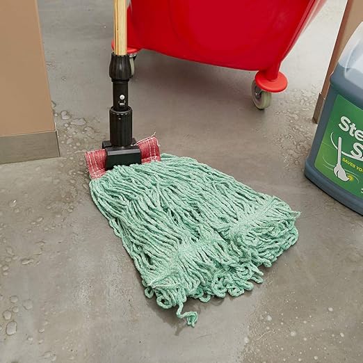 Rubbermaid Commercial Products Super Stitch Large 24 OZ Blend Wet Mop, 5" Headband, Green, for Industrial/Professional General Purpose Cleaning of Hard Floors Including Hardwood/Tile