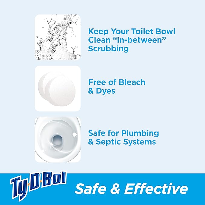 Ty-D-Bol Toilet Bowl Cleaner Tablets, In-Tank Toilet Bowl Tablets, Bleach Alternative, Fragrance Free, 2 Count (Pack of 6)