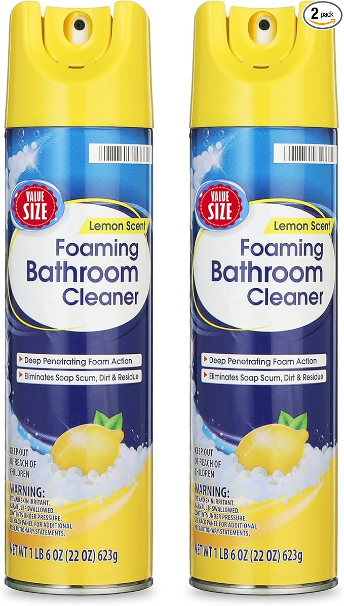 Foaming Bathroom Cleaner Lemon Scent 22 oz – Multi Surface Foam Spray for Tub, Tile, Sink & Shower, Dirt & Grime, Fresh Citrus Bathroom Cleaning Solution (Pack of 2)