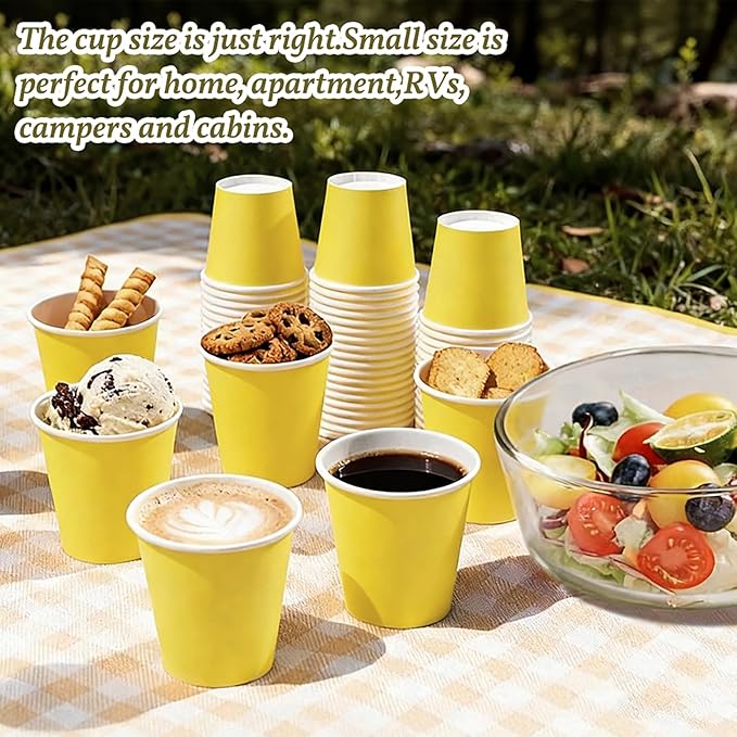 150 Pack 3oz Yellow Paper Cups,Mouthwash Cups, Disposable Bathroom Cups,Small Paper Cups 3oz Ideal for Bathroom,Supermarket,Birthday Party,Picnic and BBQ