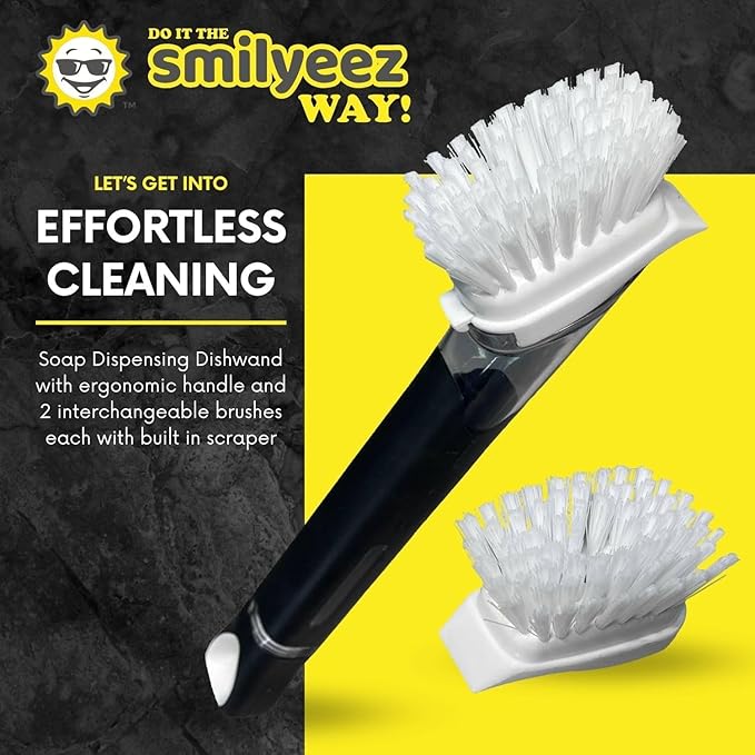 The Original Smiling Handle with Soap Dispensing by Smilyeez for The Smiling Sponge & Smilyeez Dishwand Combo (Black)