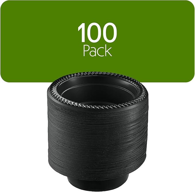 PLASTICPRO 100 PCS Black Plastic Bowls Light Weight 5 oz Small Plastic Soup Bowls Black Salad Dessert Plates Disposable for Party and Wedding