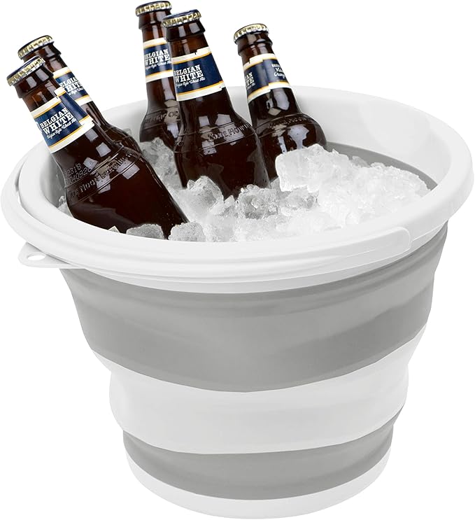 Simplify 10L Collapsible Bucket | Portable | Space Saver | Holds 10 Liters | Great for Cleaning | Boating | Camping Car Washing | Gardening | Cooler | White and Grey