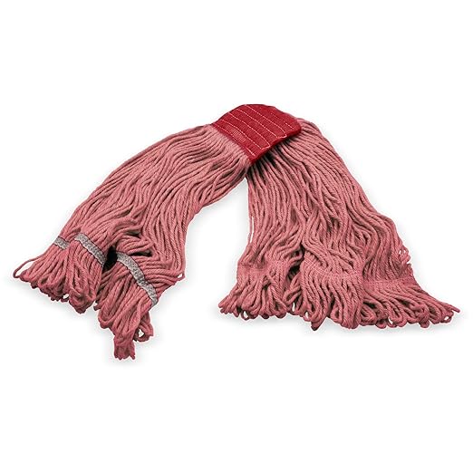 SPARTA Flo-Pac Cotton Mop Head, Loop-Ended, Wide Band with 5" Red Band for Organized Cleaning, Large, Red, (Pack of 12)