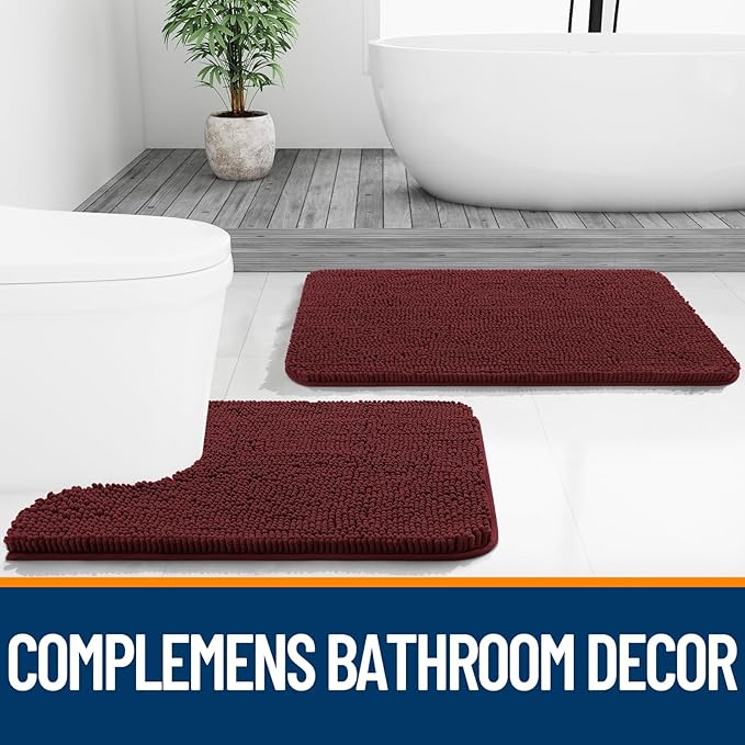 OLANLY Bathroom Rugs 32x20, Extra Soft Absorbent Chenille Bath Rugs, Rubber Backing Quick Dry, Machine Washable Bath Mats for Bathroom Floor, Tub and Shower, Home Decor Accessories, Andorra Red-Brown
