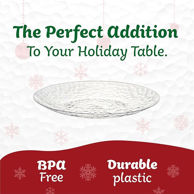 PLASTICPRO 30 Pack Heavyweight Disposable Plastic Plates - Elegant Clear Hammered Platsic Party Dishes (9'' INCH PLATES)