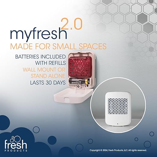 Fresh Products myfresh 2.0 Personal Air Freshener with Dry Fragrance Technology for Small Spaces Compact Design Motion Sensor Battery Included Spiced Apple 6 pk