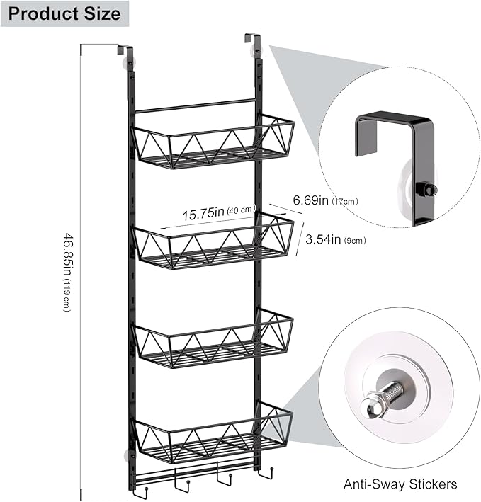 Bathroom Storage and Organizer Rack Hair Dryer Holder,Hair Tool Organizer,4-Tier Over The Door Organizer Adjustable Height, for Bathroom Laundry Cosmetic, Vanity, Kitchen