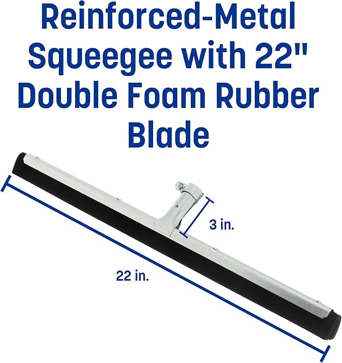 SPARTA Flo-Pac Double Foam Floor Rubber Squeegee Window Squeegee with Heavy Duty Steel Frame for Floor, Bathroom, Kitchen, Concrete, Tile, Garage, Commercial Use, 22 Inches, Black