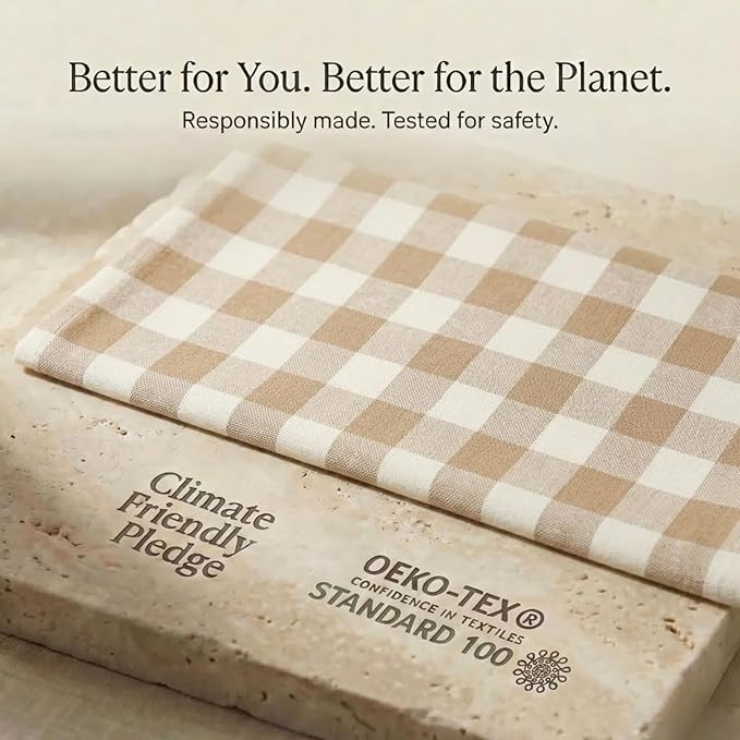 Urban Villa Kitchen Towels Set of 6 Buffalo Checks Taupe/Chocolate/Ivory 20X30 Inches Kitchen Towels 100% Cotton Highly Absorbent Premium Quality Ultra Soft Bar Tea Towels with Mitered Corners