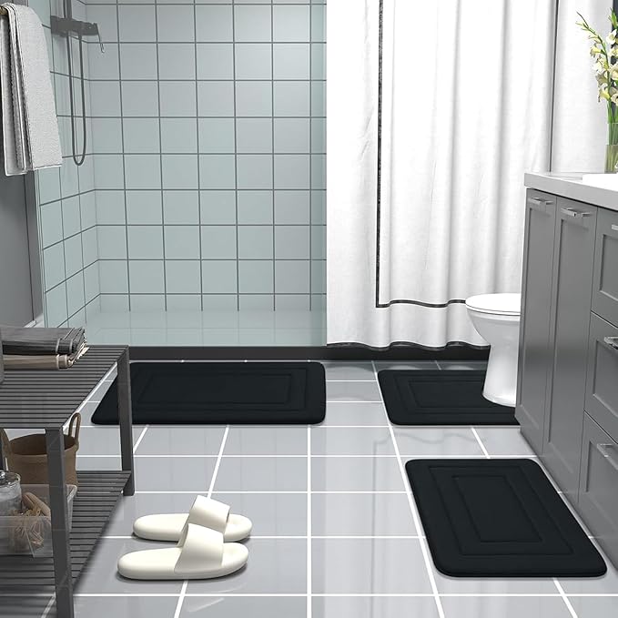 Arotive Memory Foam Bathroom Rug Mat 70x24, Ultra Soft and Absorbent Bath Mat, Machine Wash Dry, Comfortable Bath Rug Carpet for Bathroom Floor, Tub and Shower, Black