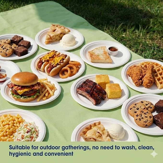 125 Pack 6 inch Paper Plates, Heavy-Duty Disposable Paper Plates 100% Compostable - Biodegradable Bagasse Dessert Plates Bulk for Party, Wedding, Snacks (Natural) (6 Inch 125 Pack White)
