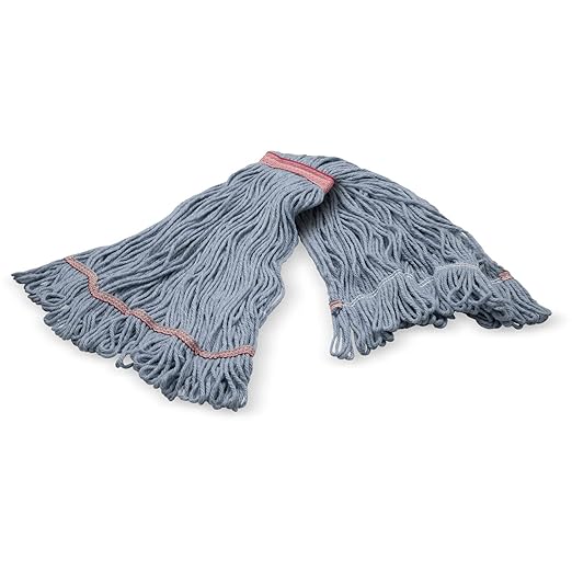 SPARTA Flo-Pac Acrylic Mop Head, Loop-Ended, Narrow Band with 1" Red Band for Organized Cleaning, Large, Blue