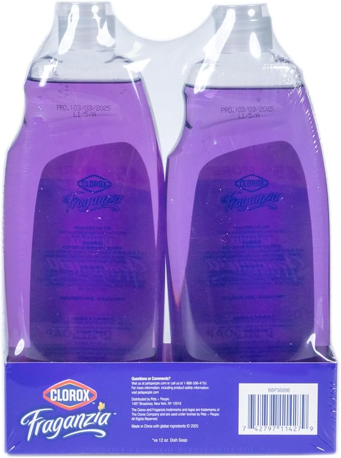 Clorox Fraganzia Liquid Dishwashing Soap, Lavender Scent - Cuts Through Tough Grease Fast, Quick-Rinsing Formula Washes Away Grime, A Powerful Clean You Can Trust, 22 Fl Oz, Pack of 2