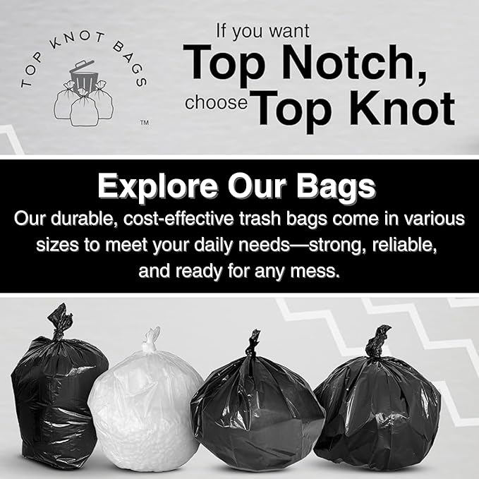Top Knot Bags 45 Gallon Garbage Trash Bag 40X46" 1.5 Mil Black 100 Count Can Liner Bulk 40 Gallon 41 Gallon 42 Gallon 43 Gallon 44 Gallon Made in USA