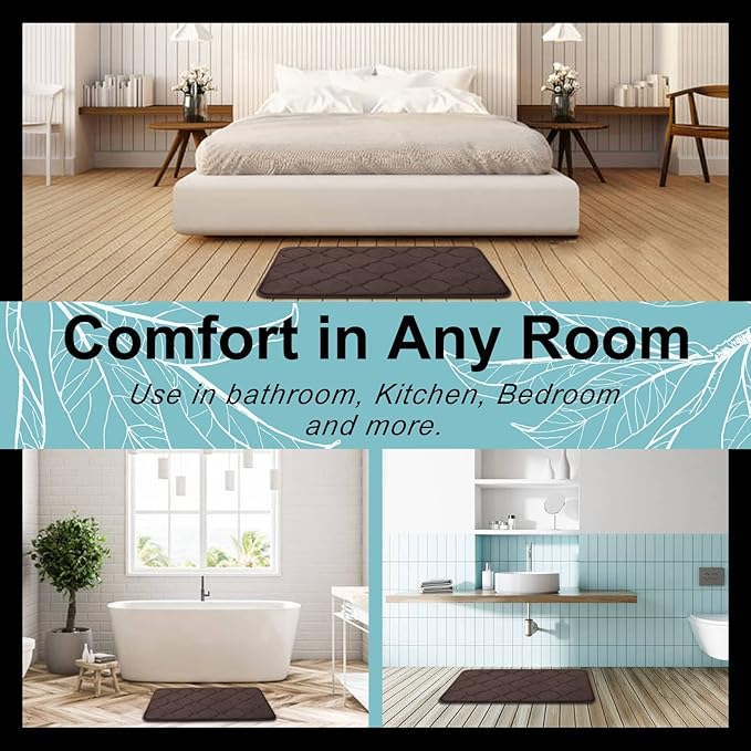 OLANLY Memory Foam Bath Mat Rug 59x24, Ultra Soft and Absorbent Bathroom Rugs, Non-Slip, Comfortable, Machine Washable Bath Carpet for Bathroom Floor, Tub, Shower and Home Decor Accessories, Brown