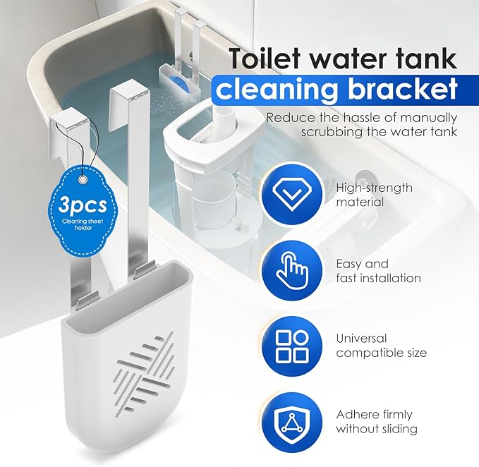 3Pcs Toilet Tank Cleaning Tablet Holder, Bleach Tablet Bracket, Hanging Toilets Bowl Cleaner Carrier for Preventing Dissolved Residue From Polluting Water Tank, Fits Standard-Height Toilet Tanks